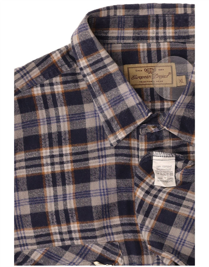 EUROPEAN PROJECT Mens Flannel Shirt XL Navy Blue Check Cotton
