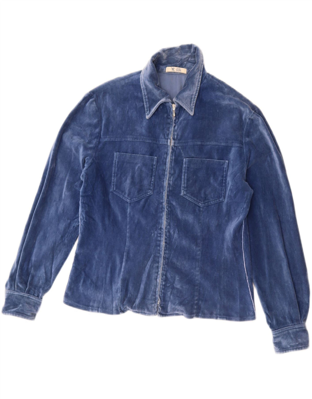 VINTAGE Womens Velvet Shirt UK 14 Medium Blue