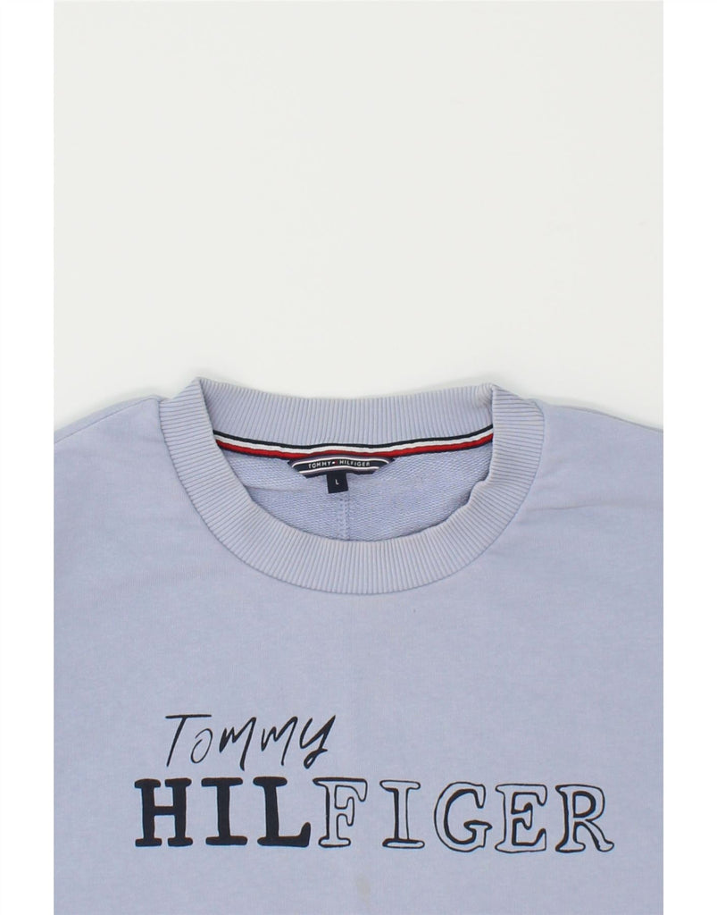 TOMMY HILFIGER Womens Graphic Sweatshirt Jumper UK 16 Large Blue Cotton | Vintage Tommy Hilfiger | Thrift | Second-Hand Tommy Hilfiger | Used Clothing | Messina Hembry 