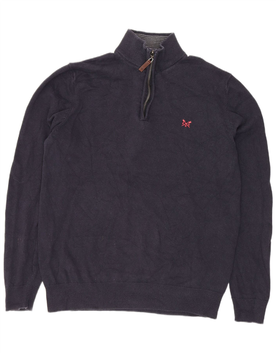 Crew Clothing Mens Zip Neck Jumper Sweater Medium Navy Blue Cotton