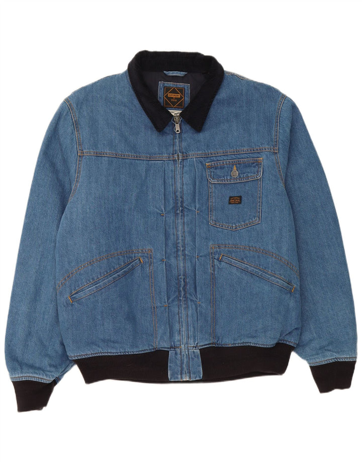 Superdry Mens Denim Bomber Jacket UK 44 2XL Blue Cotton