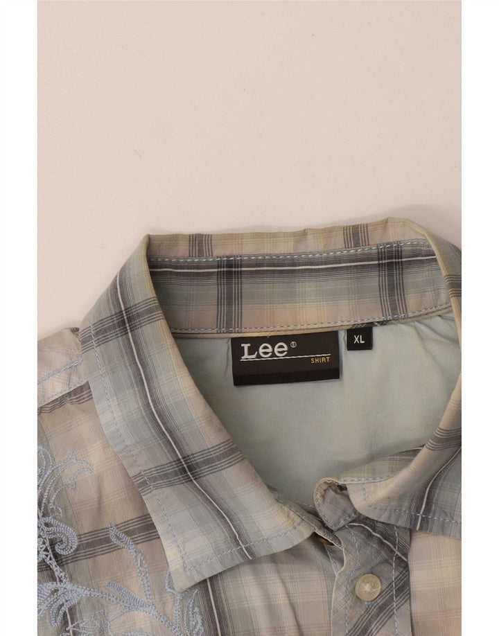 Lee Mens Short Sleeve Shirt XL Blue Check