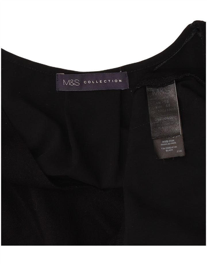 Marks & Spencer Womens Long Sleeve Blouse Top UK 16 Large Black Floral