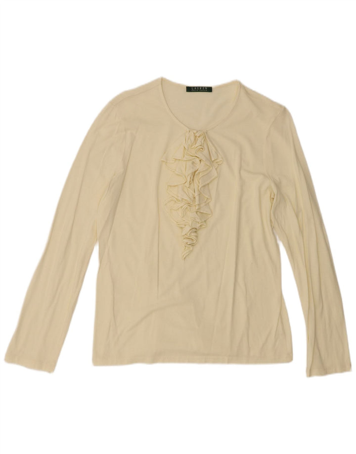 Ralph Lauren Womens Ruffle Front Top Long Sleeve UK 12 Medium Yellow