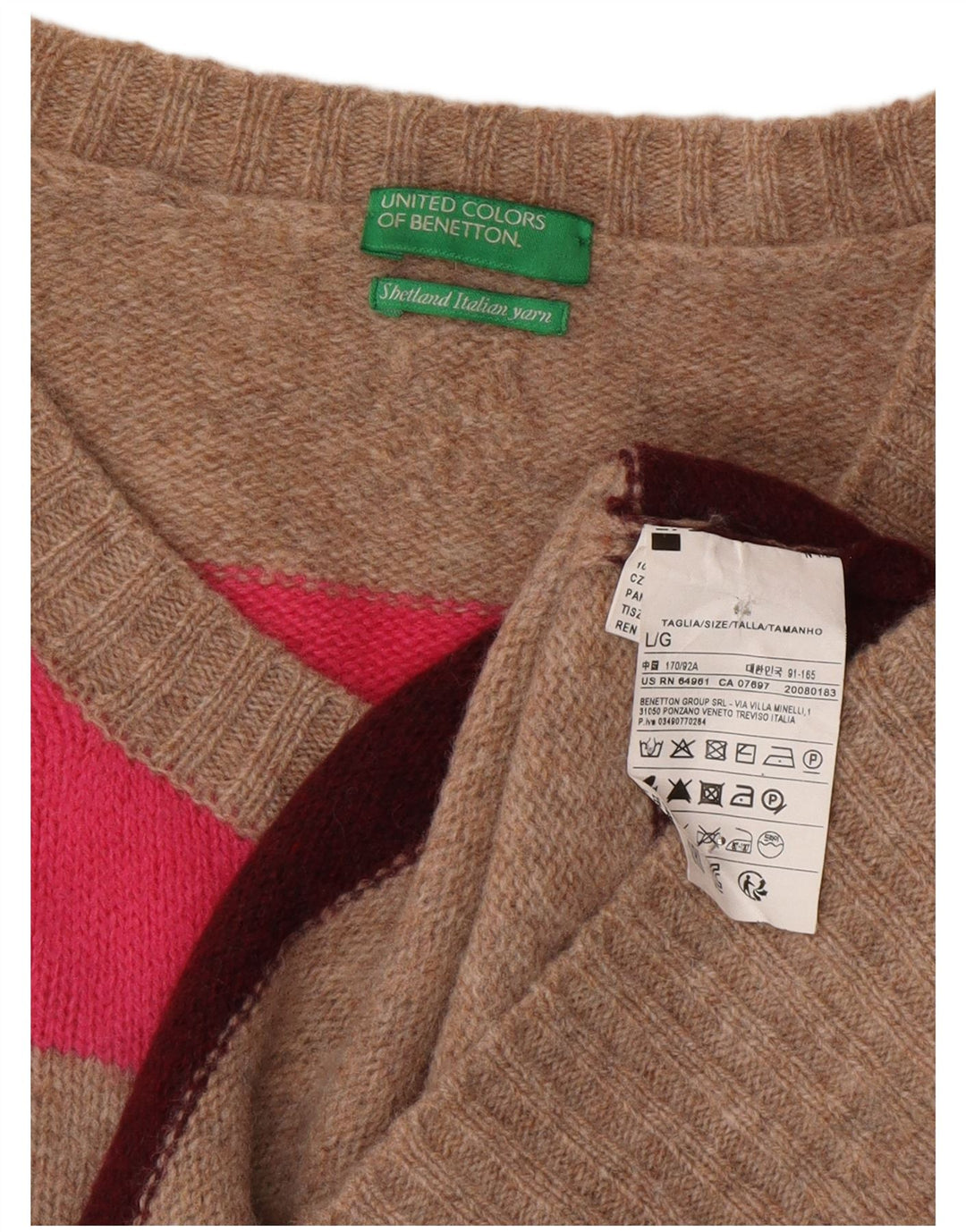 Benetton Womens Cardigan Sweater UK 16 Large Grey Striped Wool