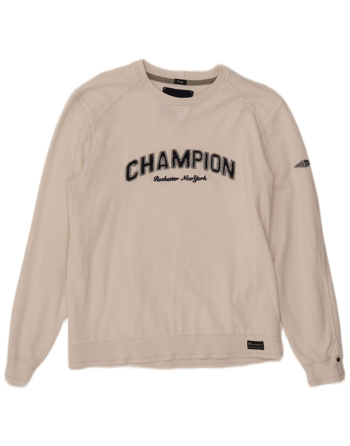CHAMPION Mens Graphic Sweatshirt Jumper Large White