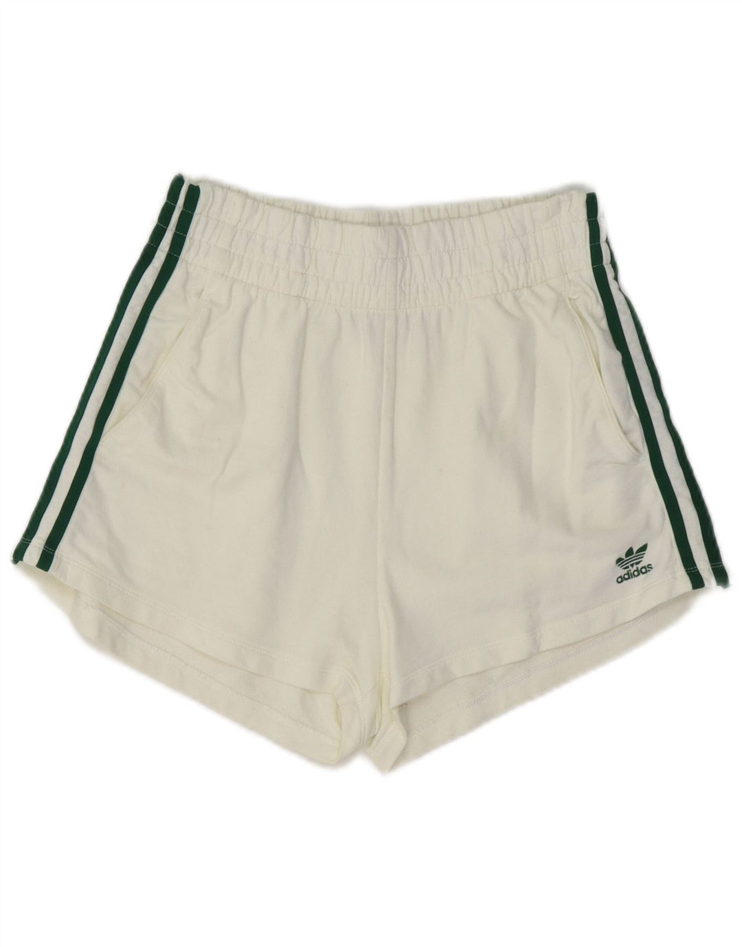 ADIDAS Womens Sport Shorts UK 12 Medium  Off White Colourblock Cotton