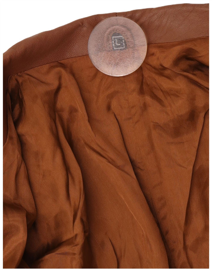 Vintage Womens 1 Button Leather Blazer Jacket UK 16 Large Brown