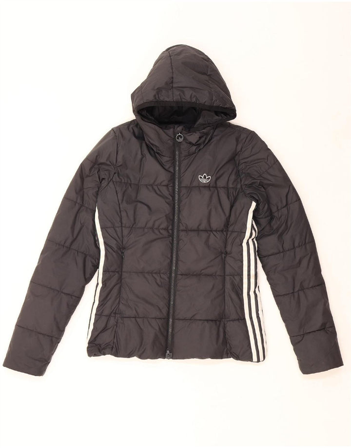 ADIDAS Womens Hooded Padded Jacket UK 8 Small Black Polyester