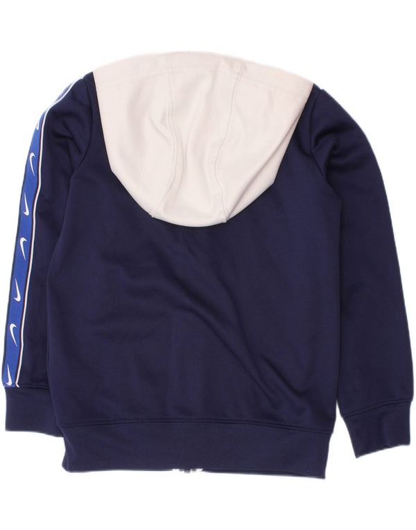Nike Boys Dri Fit Zip Hoodie Sweater 4-5 Years Small Navy Blue Colourblock
