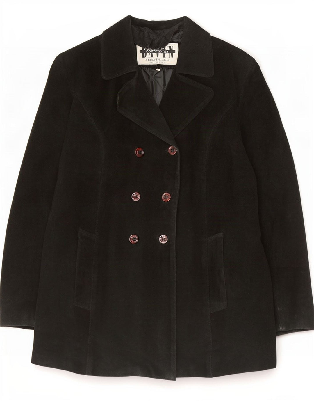 Davin Womens Loose Fit Suede Double Breasted Coat IT 44 Medium Black