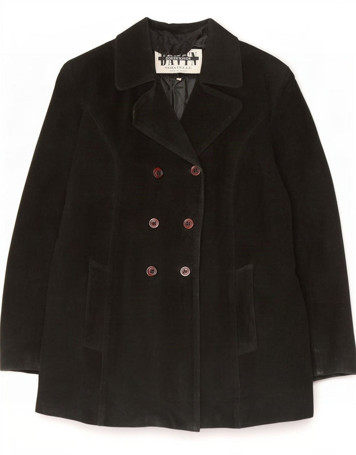 Davin Womens Loose Fit Suede Double Breasted Coat IT 44 Medium Black