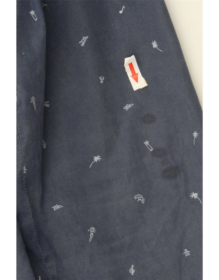 Penguin Mens Abstract Pattern Hooded Bomber Jacket UK 40 Large Blue Cotton