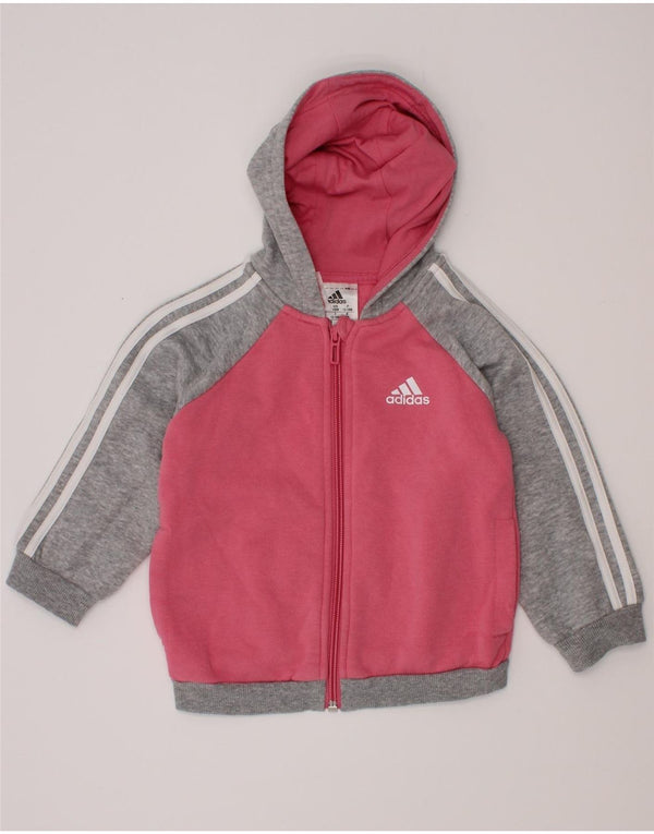 Adidas Baby Girls Zip Hoodie Sweater 12-18 Months Pink Colourblock Cotton