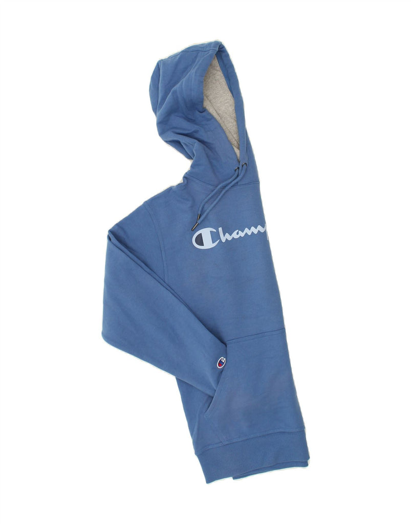 CHAMPION Mens Graphic Hoodie Jumper Small Blue Cotton | Vintage Champion | Thrift | Second-Hand Champion | Used Clothing | Messina Hembry 