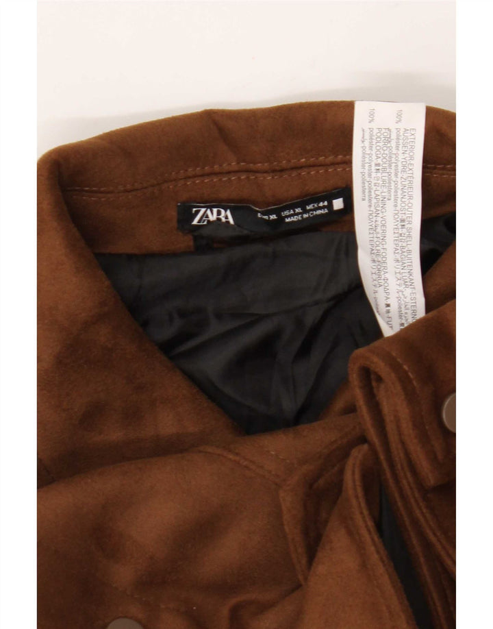 Zara Mens Faux Suede Bomber Jacket UK 42 XL Beige Polyester