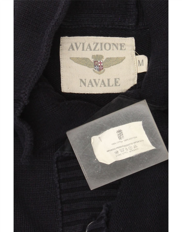Aviazione Navale Mens Button Neck Jumper Sweater Medium Navy Blue Cotton