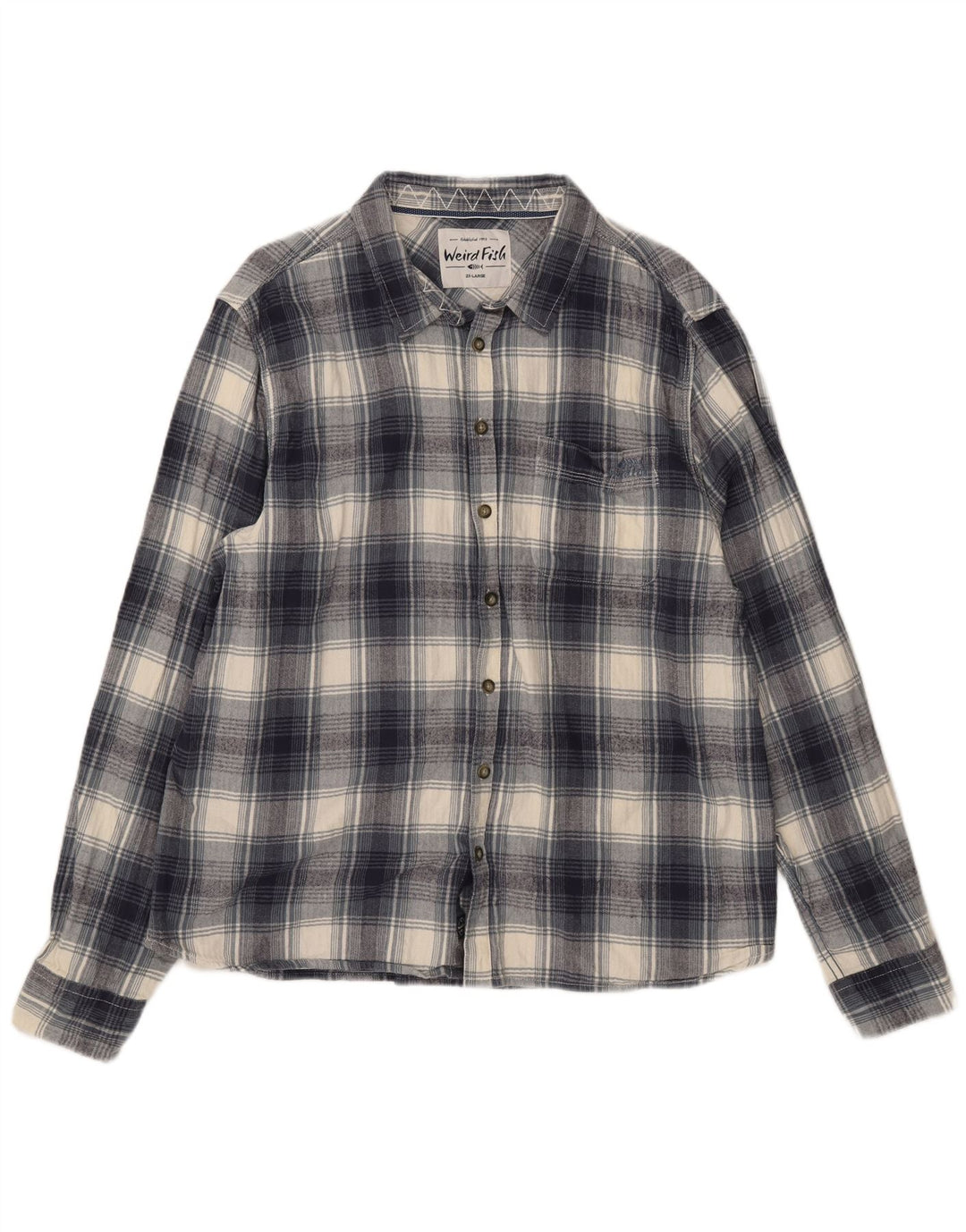 Weird Fish Mens Flannel Shirt 2XL Navy Blue Check Cotton