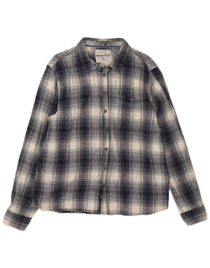 Weird Fish Mens Flannel Shirt 2XL Navy Blue Check Cotton