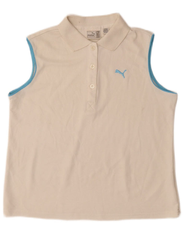 PUMA Womens Sleeveless Polo Shirt UK 14 Medium  Off White