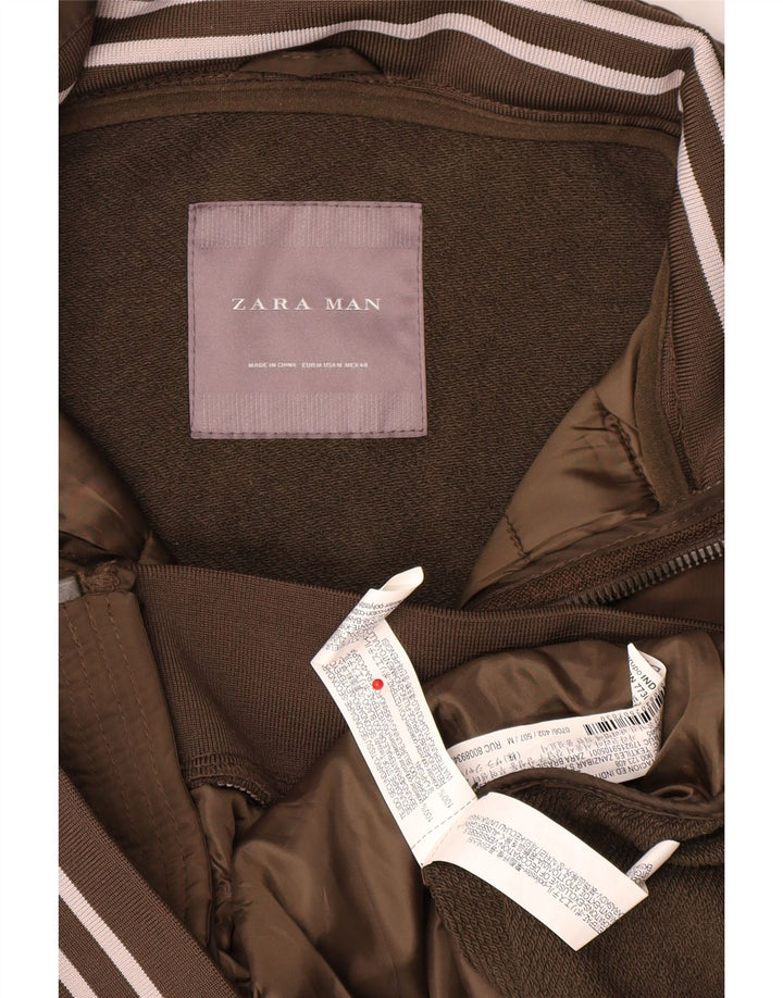 Zara Mens Tracksuit Top Jacket Medium Khaki Colourblock Polyester