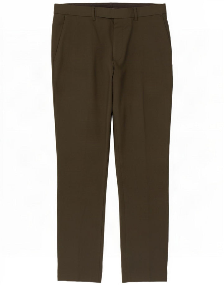 Marks & Spencer Mens Suit Trousers W34 L31 Khaki Polyester