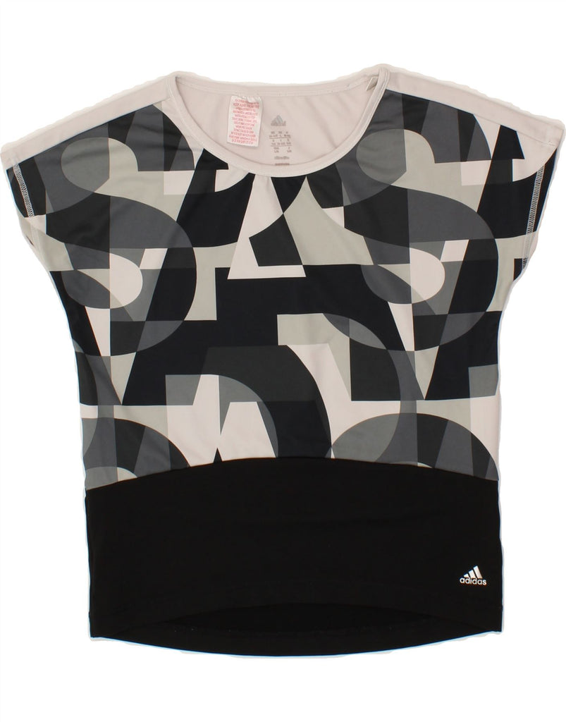 ADIDAS Girls Climalite Graphic T-Shirt Top 13-14 Years Black Colourblock Vintage Adidas and Second-Hand Adidas from Messina Hembry 