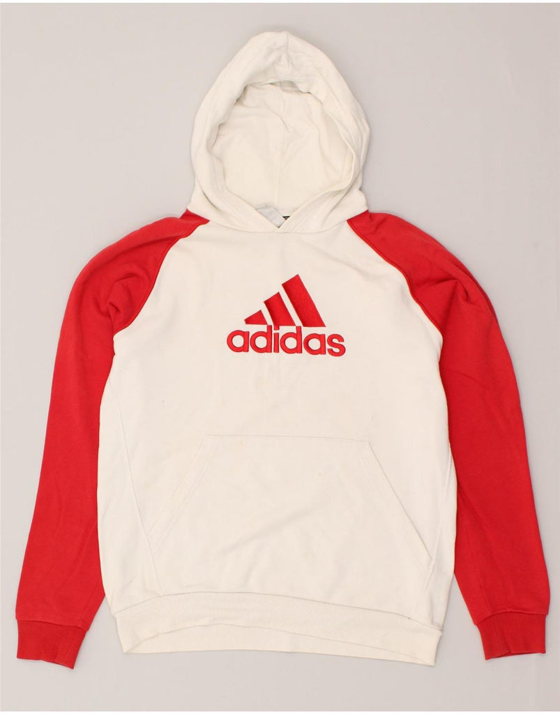 ADIDAS Boys Graphic Hoodie Jumper 15-16 Years White Colourblock Cotton | Vintage Adidas | Thrift | Second-Hand Adidas | Used Clothing | Messina Hembry 