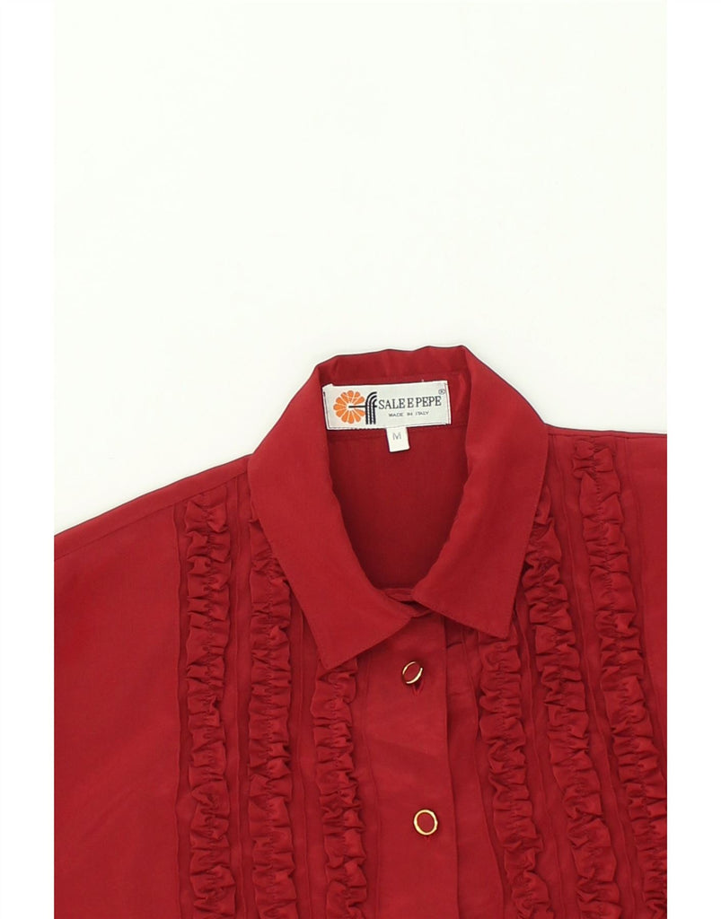 SALE E PEPE Womens Oversized Ruffle Front Shirt UK 14 Medium Red Polyester | Vintage Sale E Pepe | Thrift | Second-Hand Sale E Pepe | Used Clothing | Messina Hembry 