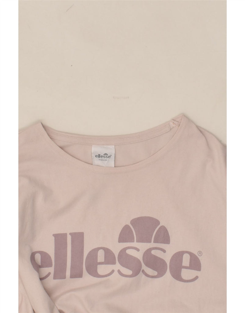 ELLESSE Womens Graphic Top 3/4 Sleeve UK 14 Medium Pink Cotton | Vintage Ellesse | Thrift | Second-Hand Ellesse | Used Clothing | Messina Hembry 