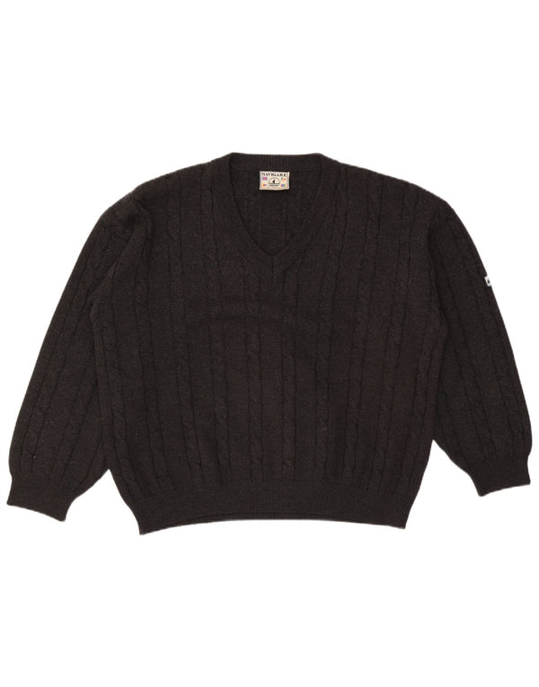 Navigare Mens V-Neck Jumper Sweater Large Grey Wool