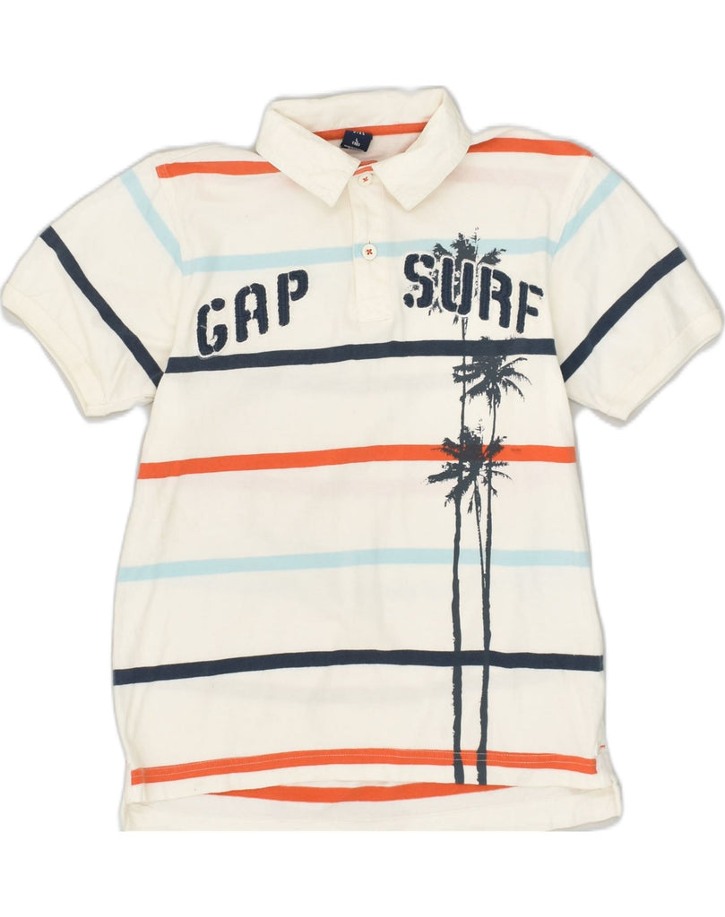 GAP Boys Graphic Polo Shirt 9-10 Years Large  White Striped Cotton | Vintage Gap | Thrift | Second-Hand Gap | Used Clothing | Messina Hembry 