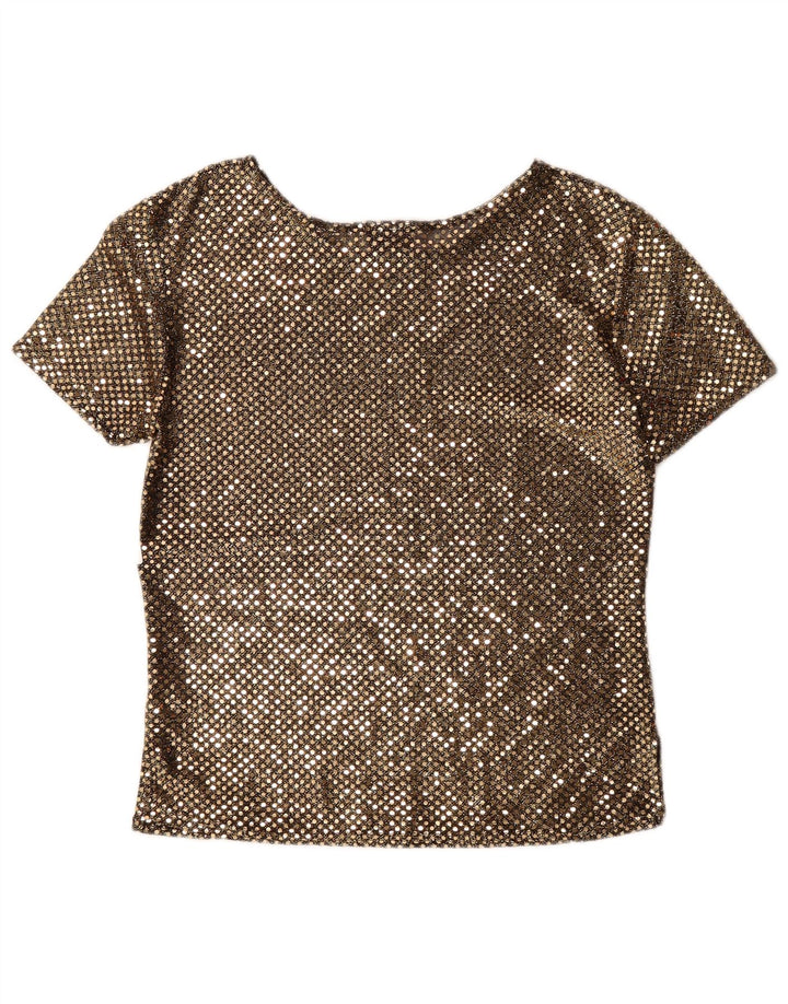 VINTAGE Womens Blouse Top UK 14 Medium Gold Polyester