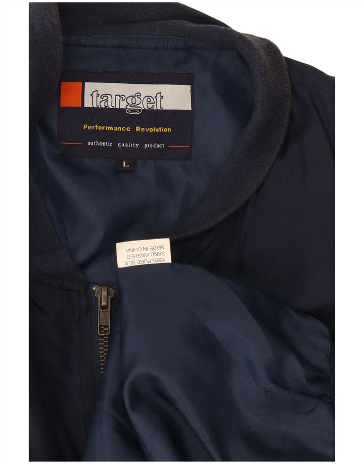 Vintage Mens Bomber Jacket UK 40 Large Navy Blue Silk