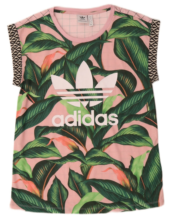 Adidas Womens Graphic T-Shirt Top UK 8 Small  Pink Floral Polyester