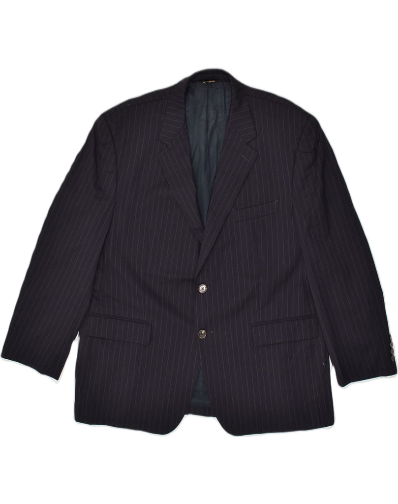 CHAPS Mens 2 Button Blazer Jacket UK 44 2XL Navy Blue Striped Virgin Wool | Vintage Chaps | Thrift | Second-Hand Chaps | Used Clothing | Messina Hembry 