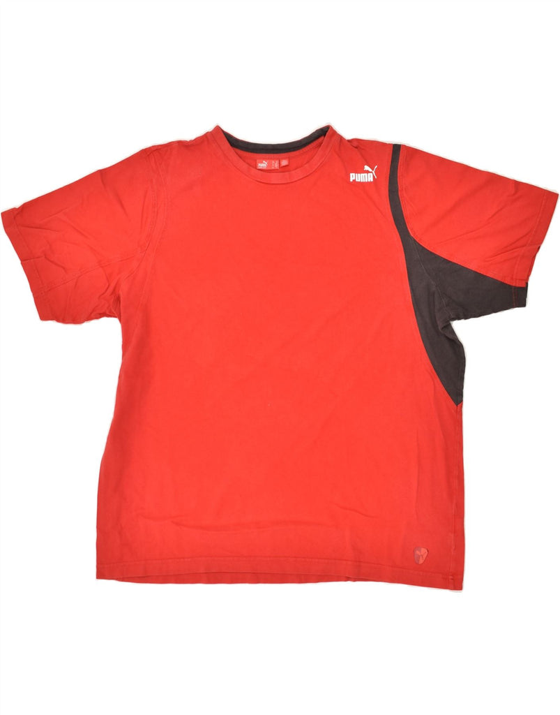 PUMA Mens Graphic T-Shirt Top XL Red Colourblock Cotton | Vintage Puma | Thrift | Second-Hand Puma | Used Clothing | Messina Hembry 