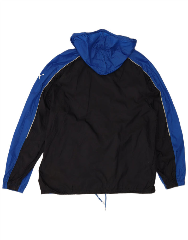PUMA Mens Hooded Rain Jacket UK 38 Medium Blue Colourblock