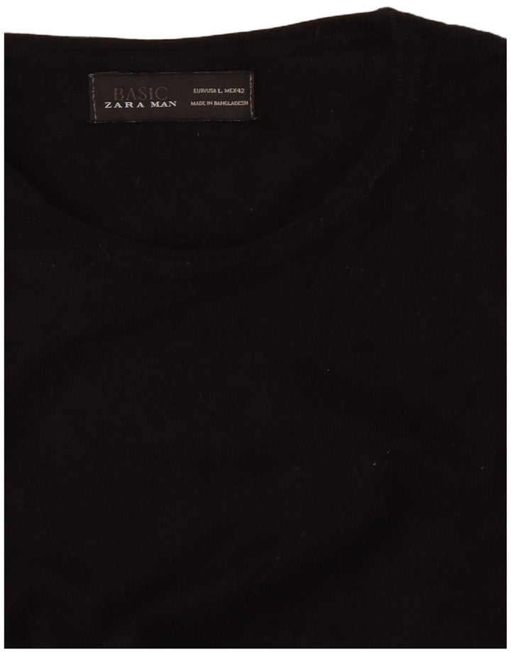 Zara Mens Crew Neck Jumper Sweater Large Black