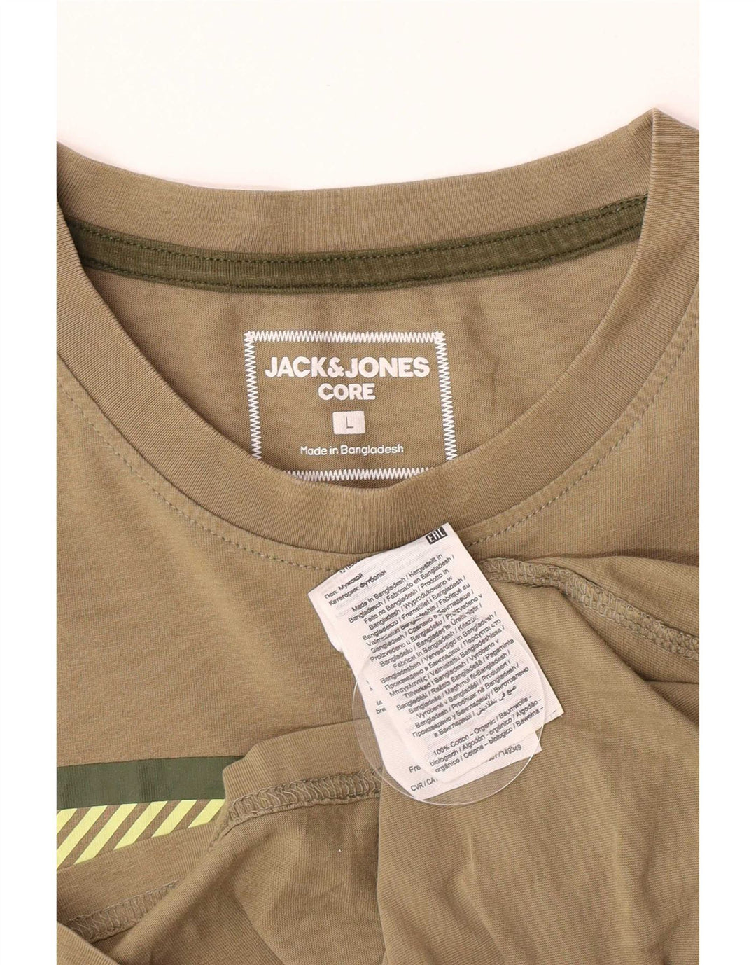 Jack & Jones Mens Graphic T-Shirt Top Large Khaki Cotton