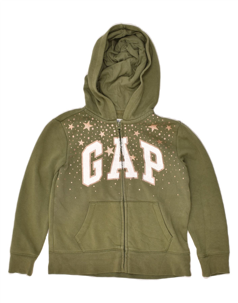 GAP Girls Graphic Zip Hoodie Sweater 7-8 Years Medium   Khaki Cotton | Vintage Gap | Thrift | Second-Hand Gap | Used Clothing | Messina Hembry 