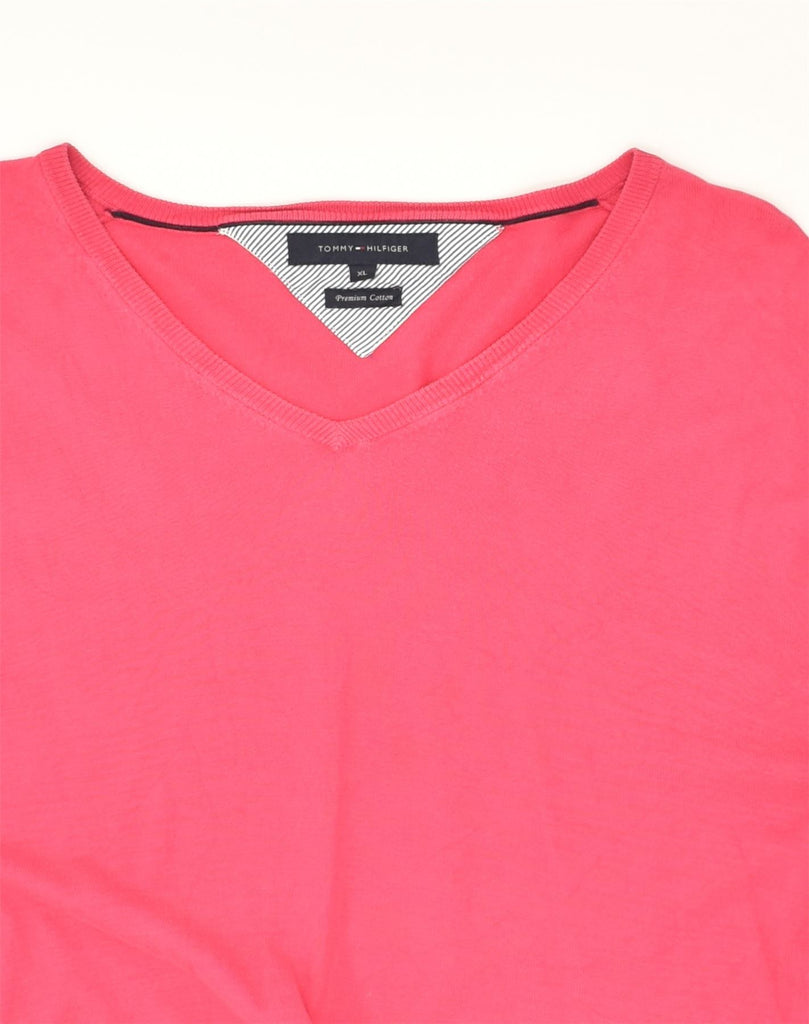 TOMMY HILFIGER Womens V-Neck Jumper Sweater UK 18 XL Pink Cotton | Vintage Tommy Hilfiger | Thrift | Second-Hand Tommy Hilfiger | Used Clothing | Messina Hembry 