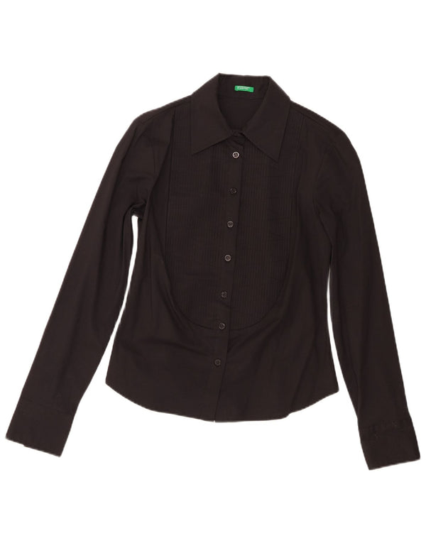 Benetton Womens Tuxedo Shirt UK 10 Small Black Cotton