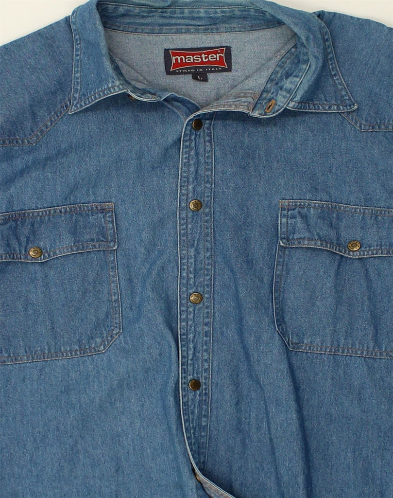 MASTER Mens Denim Shirt Large Blue Cotton | Vintage Master | Thrift | Second-Hand Master | Used Clothing | Messina Hembry 