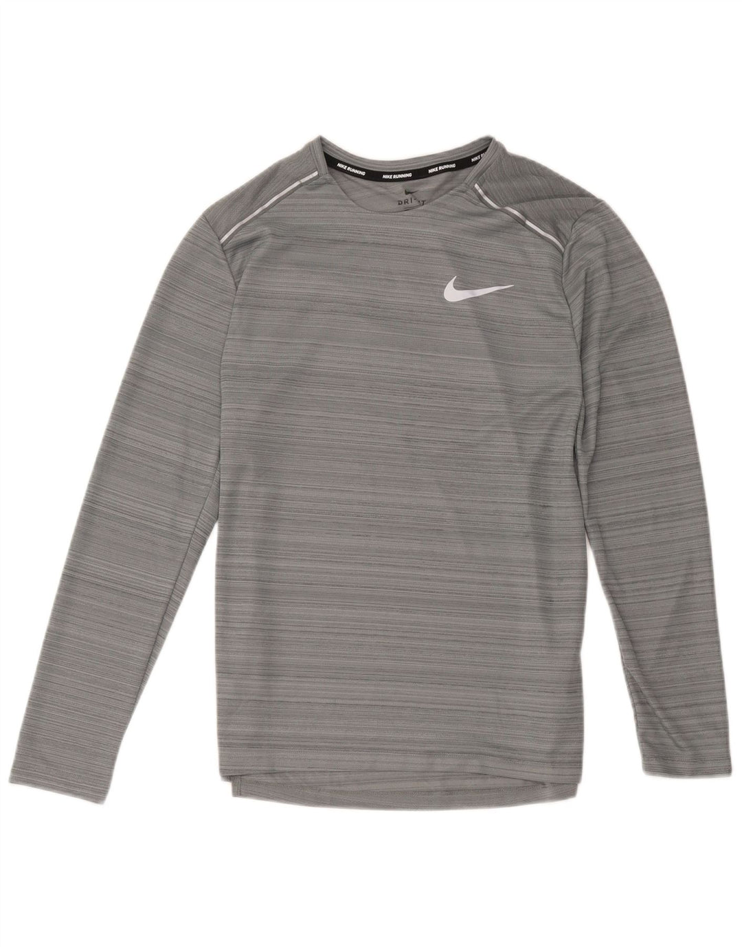 Nike Womens Dri Fit Top Long Sleeve UK 12 Medium Grey Striped Polyester