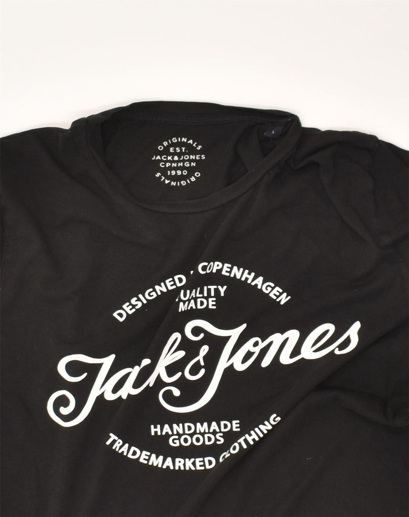 JACK & JONES Mens Slim Graphic T-Shirt Top Large Black Cotton | Vintage Jack & Jones | Thrift | Second-Hand Jack & Jones | Used Clothing | Messina Hembry 