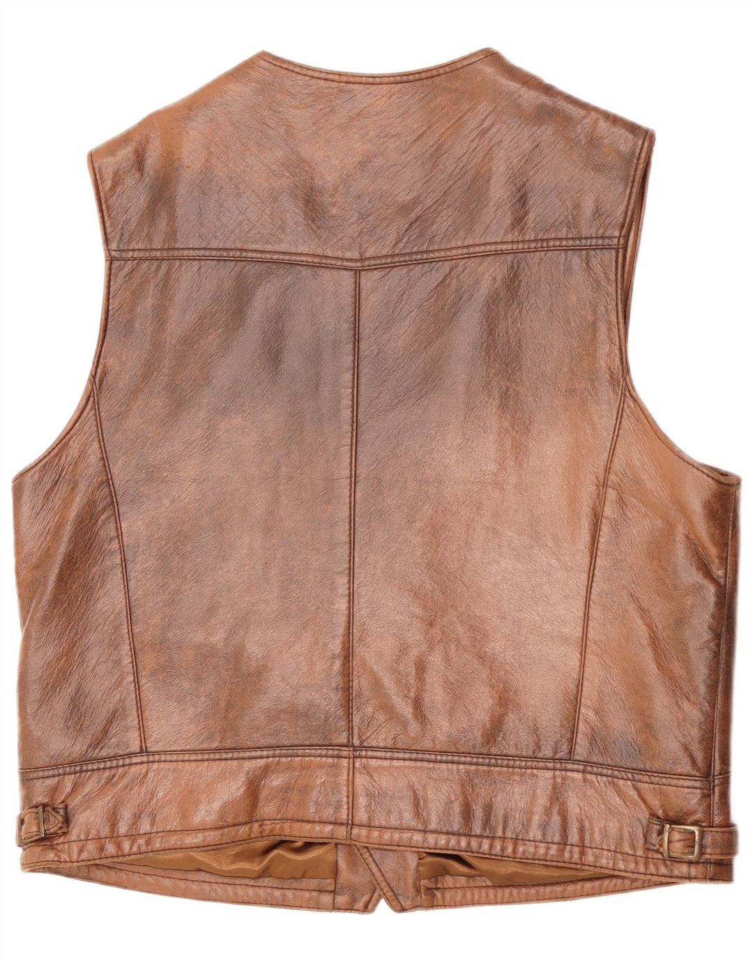 Vintage Mens Leather Waistcoat XL Brown