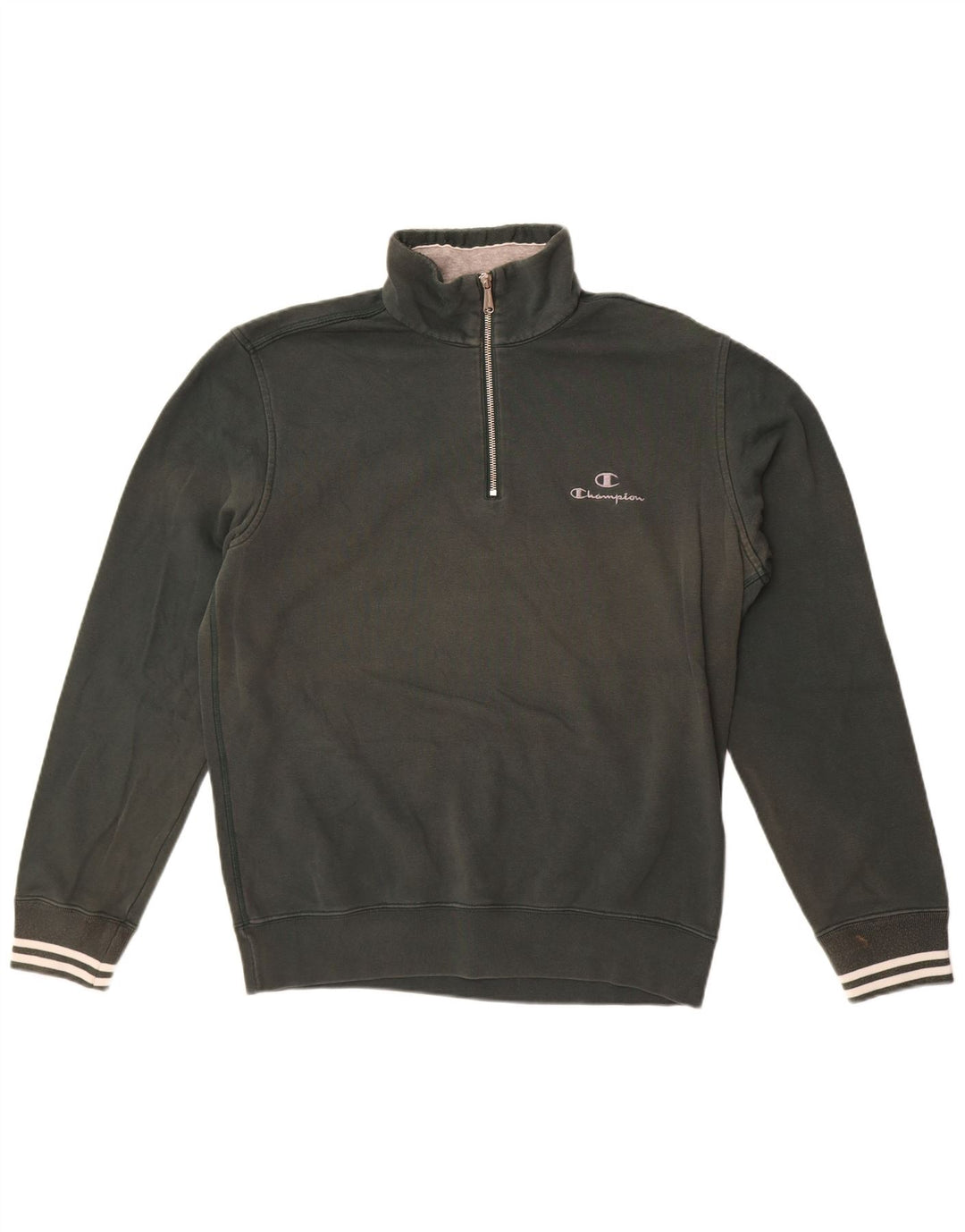 Champion Mens Zip Neck Sweatshirt Jumper Large Green Cotton