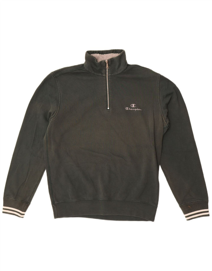 Champion Mens Zip Neck Sweatshirt Jumper Large Green Cotton