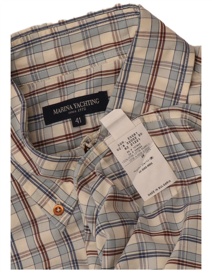 Marina Yachting Mens Shirt Size 41 Medium Beige Check Cotton